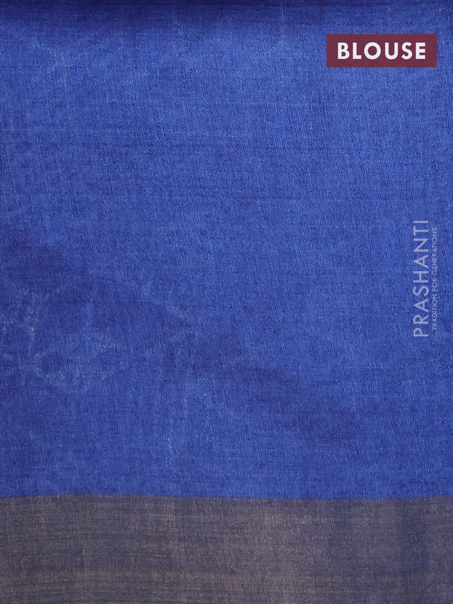 Pure tussar silk saree blue with allover prints and zari woven border