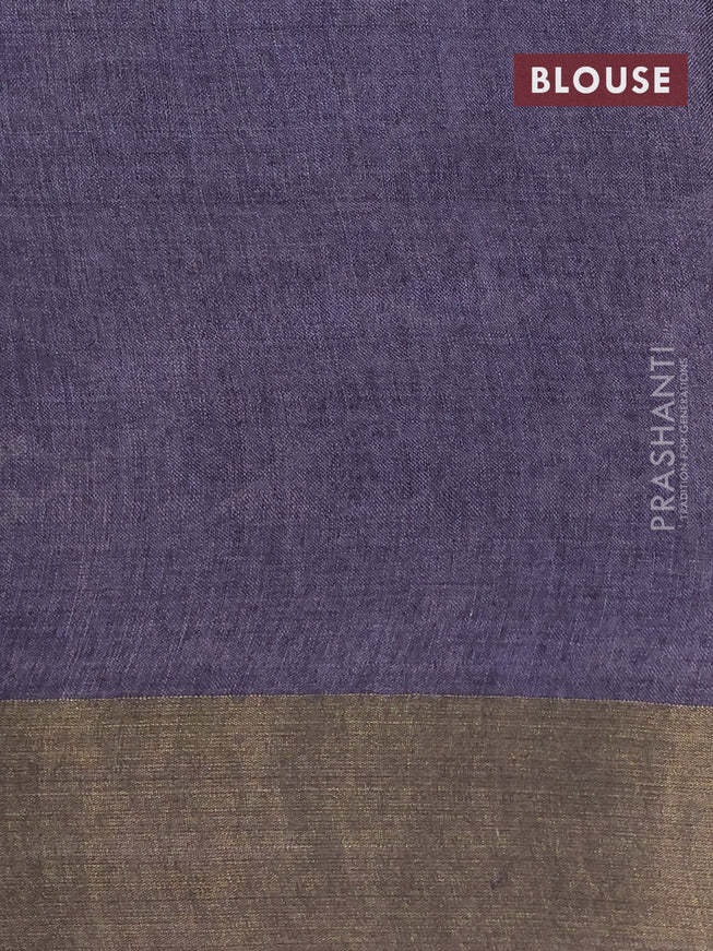 Pure tussar silk saree jamun shade with allover prints and zari woven border