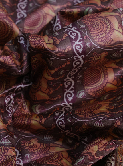 Pure tussar silk saree brown and peach pink with allover floral prints and zari woven border