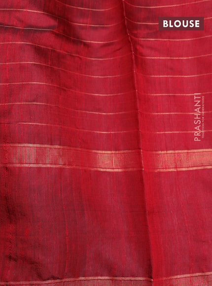 Pure dupion silk saree beige and maroon with allover zari checks & buttas and temple design zari woven rettapet border