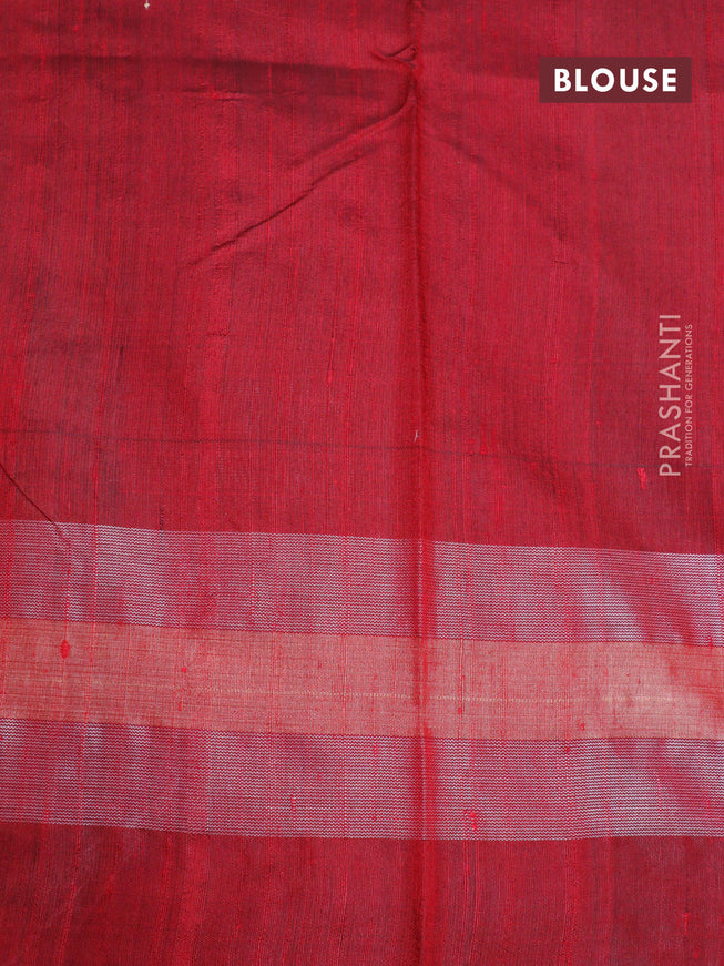 Pure dupion silk saree beige and maroon with plain body and temple design ganga jamuna border