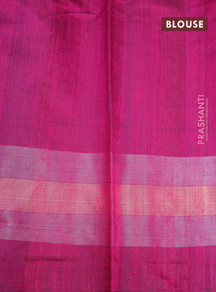 Pure dupion silk saree cs clue and magenta pink with plain body and temple design ganga jamuna border