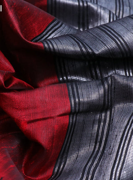 Pure dupion silk saree red and black with plain body and temple design zari woven border