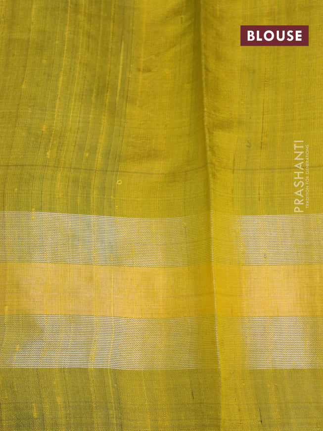 Pure dupion silk saree maroon and yellow with plain body and temple design ganga jamuna border