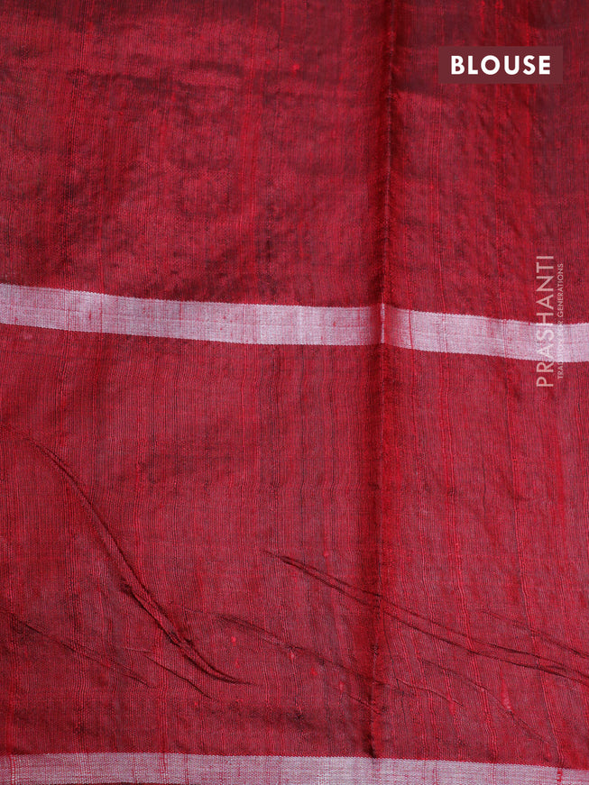 Pure dupion silk saree sap green and red with silver zari woven buttas and long silver zari woven border