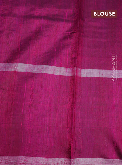 Pure dupion silk saree dark navy blue and dark magenta pink with silver zari woven buttas and long silver zari woven border