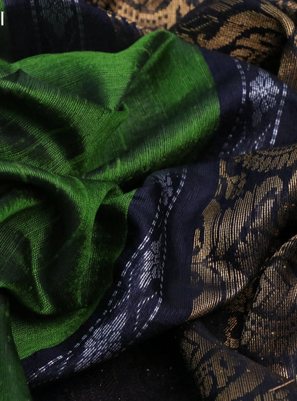 Pure dupion silk saree sap green and black with zari weaves & buttas and rettapet zari woven border