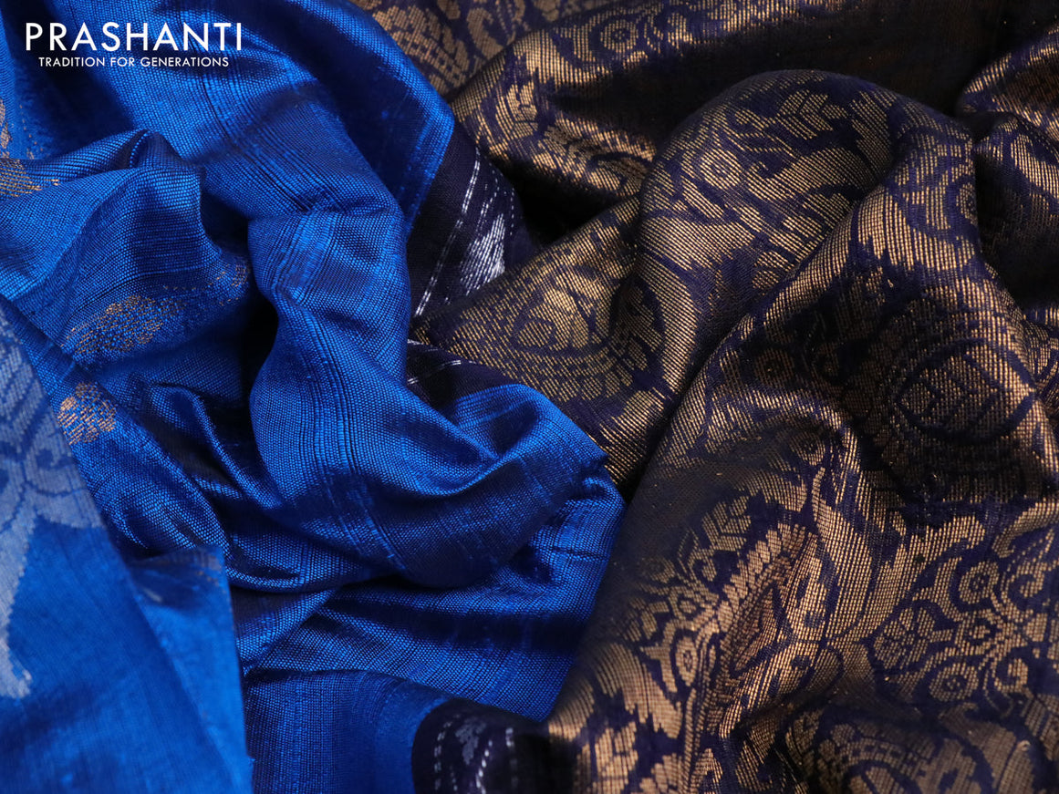 Pure dupion silk saree cs blue and dark navy blue with zari weaves & buttas and rettapet zari woven border