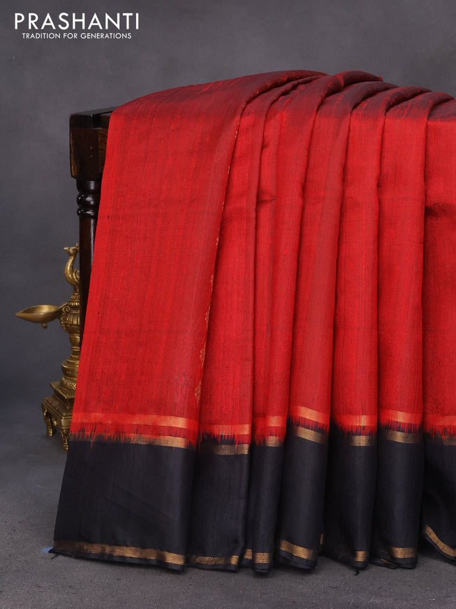 Pure dupion silk saree maroon and black with zari weaves & buttas and rettapet zari woven border