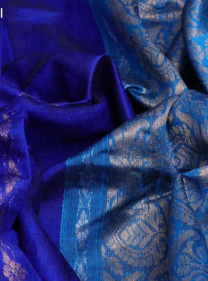 Pure dupion silk saree royal blue and cs blue with zari weaves & buttas and rettapet zari woven border