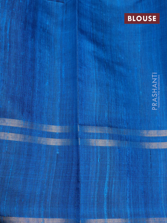 Pure dupion silk saree royal blue and cs blue with zari weaves & buttas and rettapet zari woven border