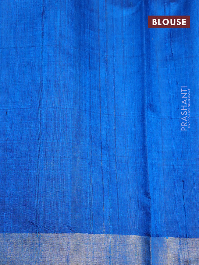 Pure dupion silk saree black and cs blue with plain body and temple design zari woven border