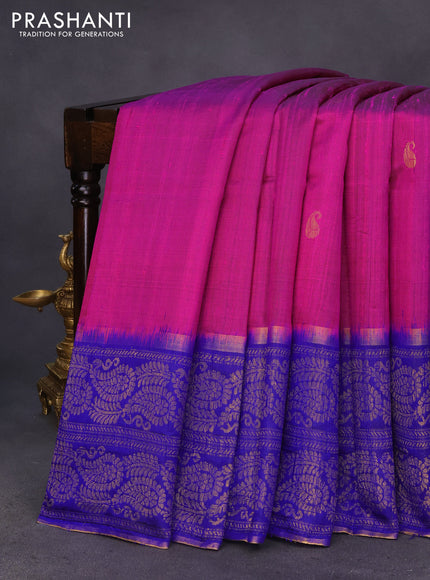 Pure dupion silk saree pink and blue with paisley zari woven buttas and long zari woven border