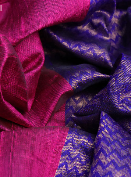 Pure dupion silk saree pink and blue with paisley zari woven buttas and long zari woven border