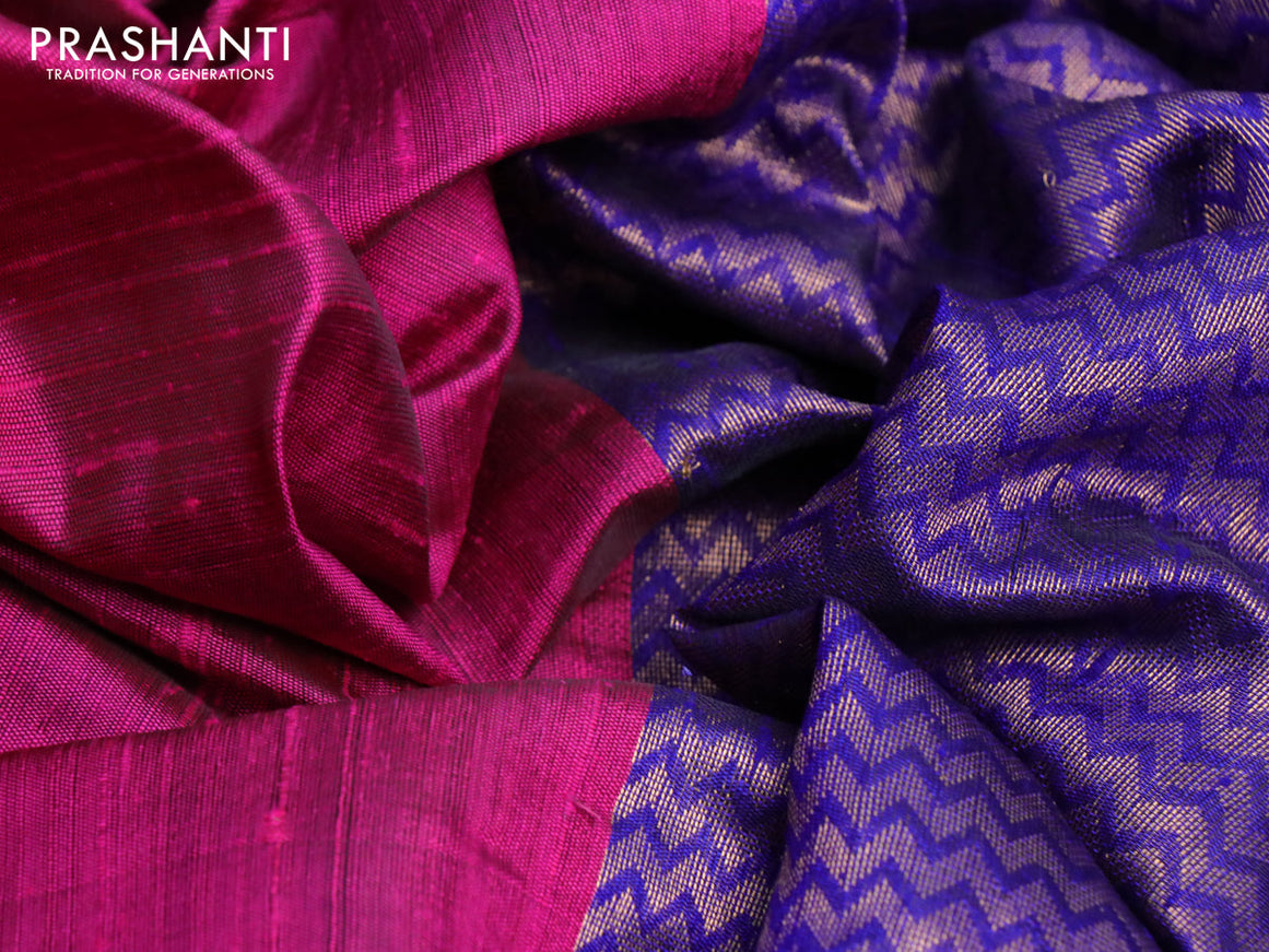 Pure dupion silk saree pink and blue with paisley zari woven buttas and long zari woven border