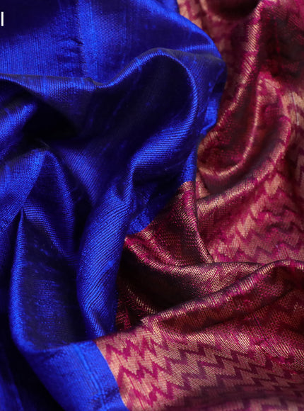 Pure dupion silk saree royal blue and magenta pink with paisley zari woven buttas and long zari woven border