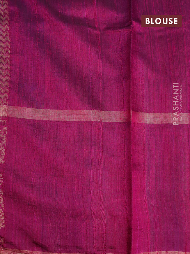 Pure dupion silk saree royal blue and magenta pink with paisley zari woven buttas and long zari woven border