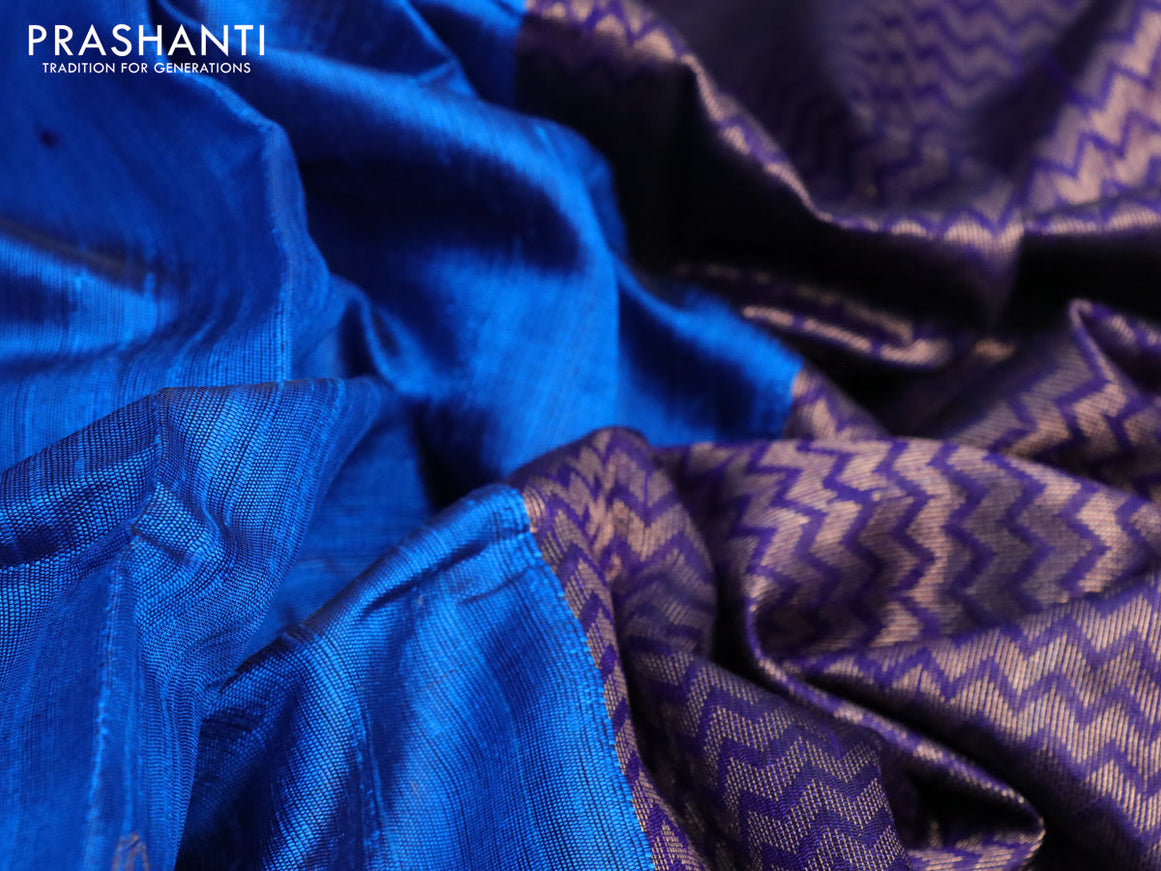 Pure dupion silk saree cs blue and navy blue with paisley zari woven buttas and zari woven border