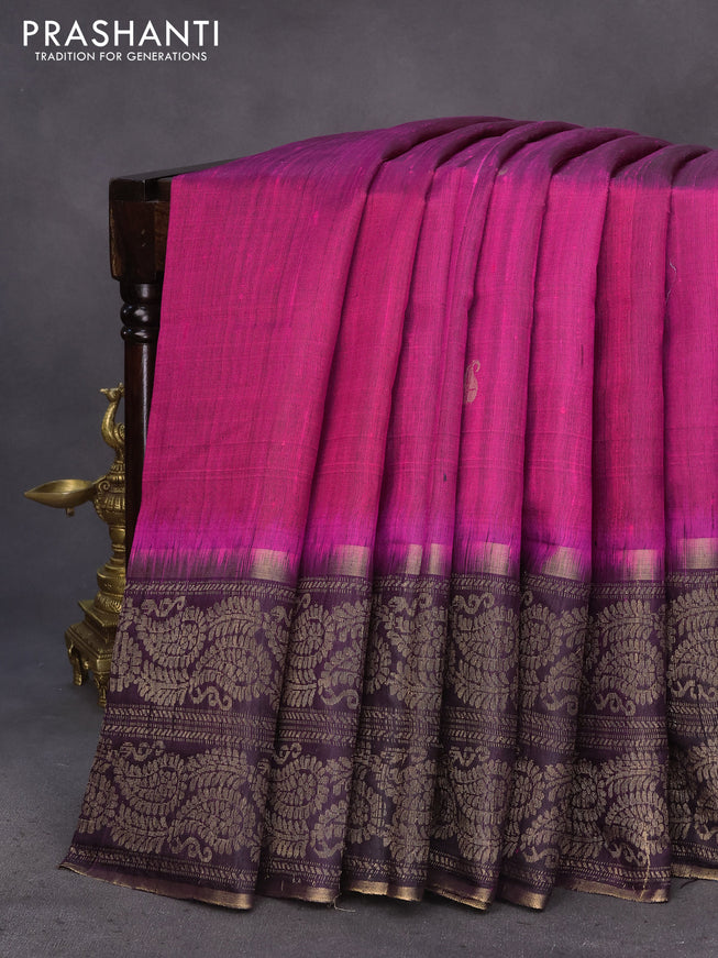 Pure dupion silk saree pink and coffee brown with paisley zari woven buttas and long zari woven border