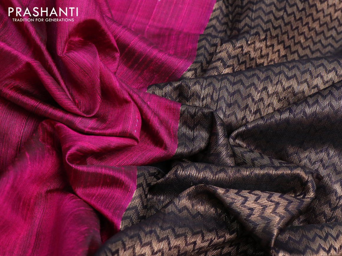 Pure dupion silk saree pink and coffee brown with paisley zari woven buttas and long zari woven border