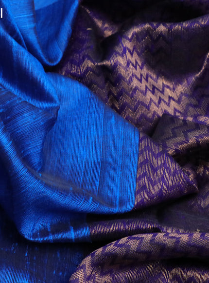 Pure dupion silk saree cs blue and navy blue with paisley zari woven buttas and long zari woven border