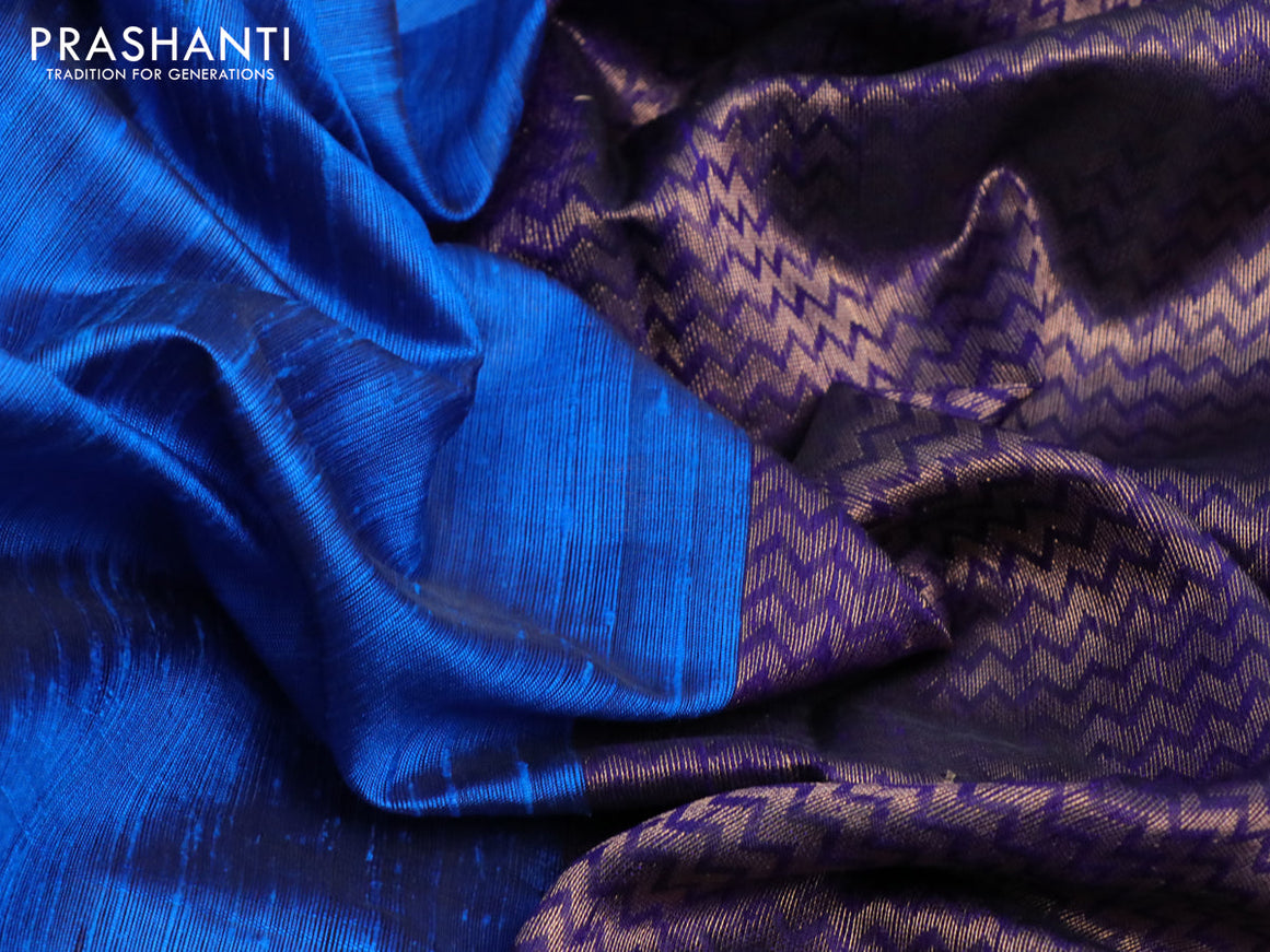 Pure dupion silk saree cs blue and navy blue with paisley zari woven buttas and long zari woven border