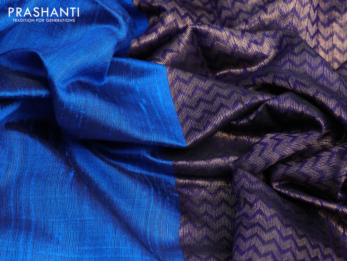 Pure dupion silk saree cs blue and blue with paisley zari woven buttas and long zari woven border