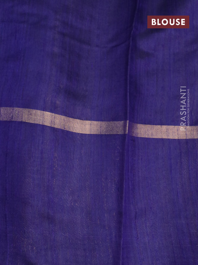 Pure dupion silk saree cs blue and blue with paisley zari woven buttas and long zari woven border