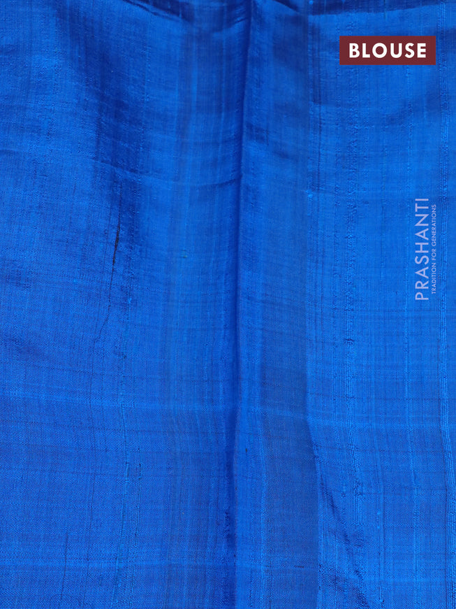 Pure dupion silk saree dark navy blue and cs blue with plain body and temple design zari woven border