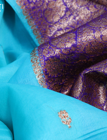 Banarasi organza silk saree teal blue and blue with thread & zari woven buttas and banarasi style border