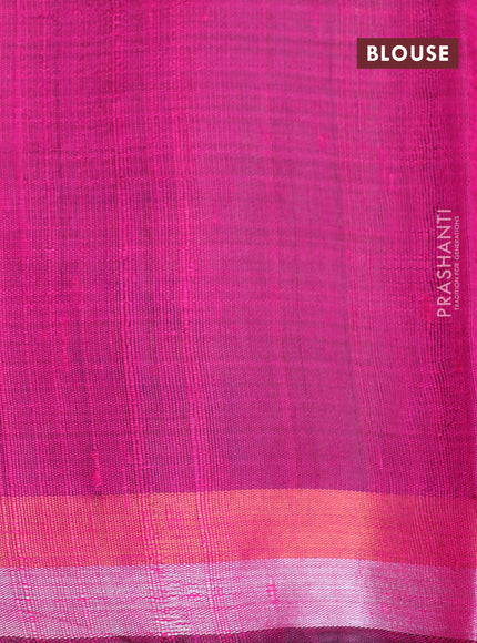 Pure dupion silk saree royal blue and dark pink with plain body and temple design long zari woven border