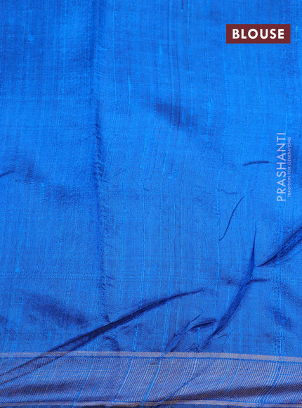 Pure dupion silk saree dark navy blue and cs blue with plain body and temple design long zari woven border