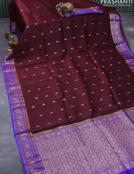 Banarasi organza silk saree coffee brown and blue with thread & zari woven buttas and banarasi style border