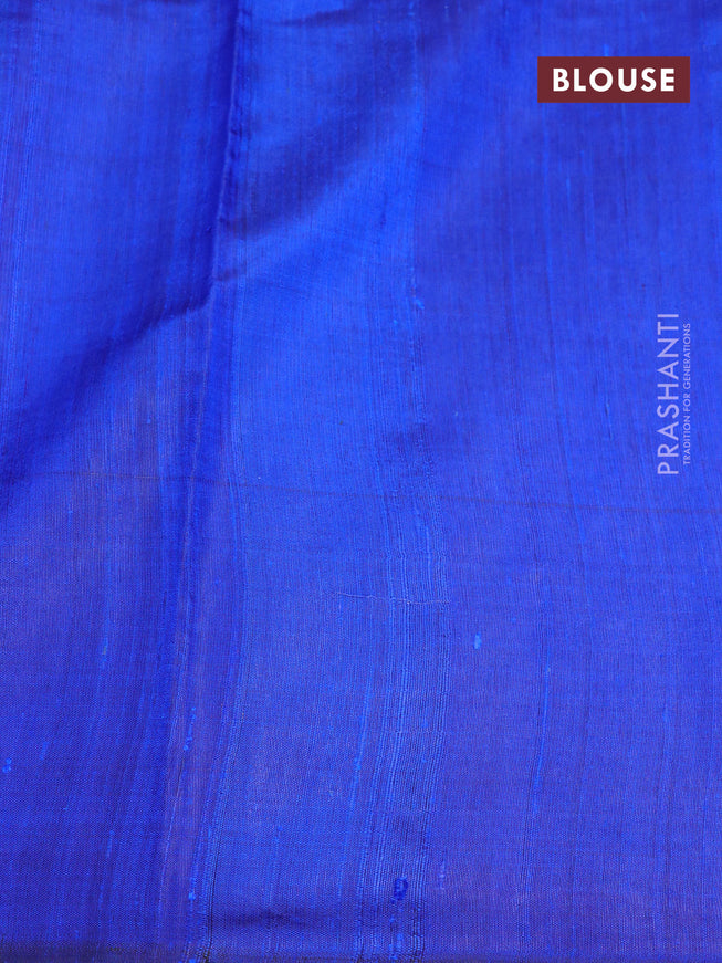 Pure dupion silk saree pink and royal blue with plain body and temple design zari woven border