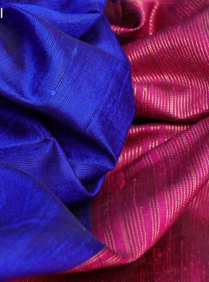 Pure dupion silk saree royal blue and pink with plain body and temple design zari woven border