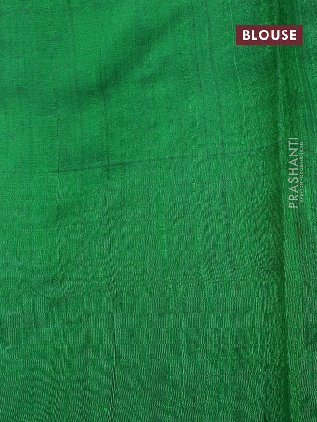 Pure dupion silk saree maroon and green with plain body and temple design zari woven border