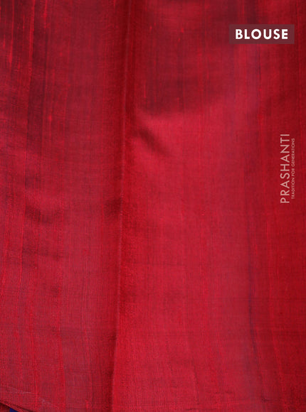 Pure dupion silk saree royal blue and red with plain body and long temple design zari woven border