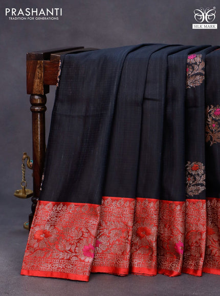 Banarasi handloom dupion saree black and red with allover thread & zari woven buttas and long woven border