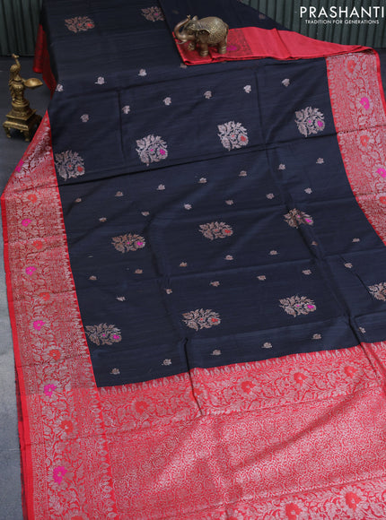 Banarasi handloom dupion saree black and red with allover thread & zari woven buttas and long woven border