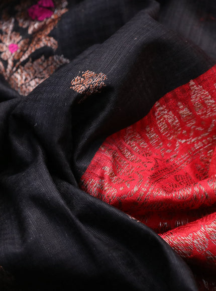 Banarasi handloom dupion saree black and red with allover thread & zari woven buttas and long woven border