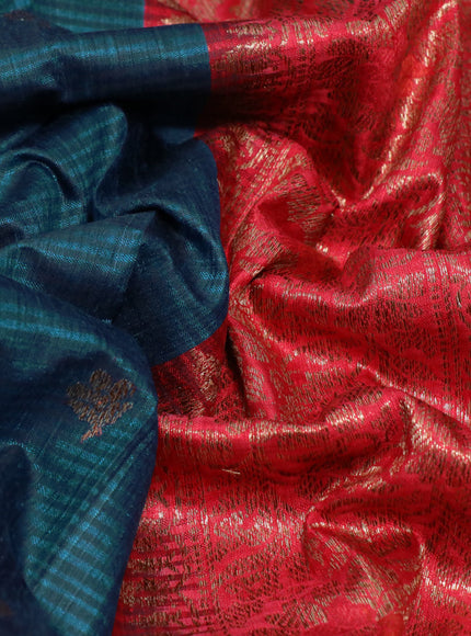 Banarasi handloom dupion saree peacock blue and red with allover thread & zari woven buttas and long woven border