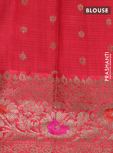 Banarasi handloom dupion saree peacock blue and red with allover thread & zari woven buttas and long woven border