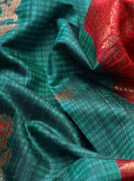 Banarasi handloom dupion saree teal green and red with allover thread & zari woven buttas and long woven border