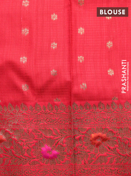 Banarasi handloom dupion saree teal green and red with allover thread & zari woven buttas and long woven border