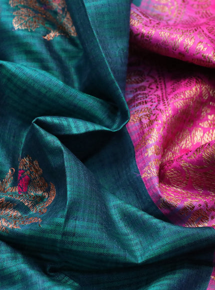 Banarasi handloom dupion saree peacock green and pink with allover thread & zari woven buttas and long woven border