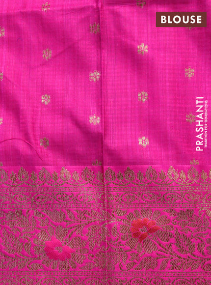 Banarasi handloom dupion saree peacock green and pink with allover thread & zari woven buttas and long woven border