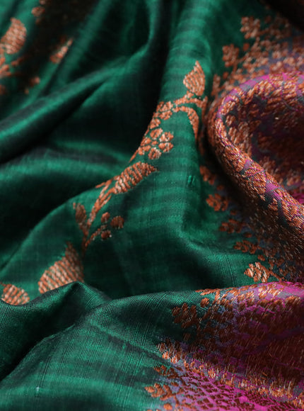 Banarasi handloom dupion saree dark green and pink with allover thread & zari weaves and woven border