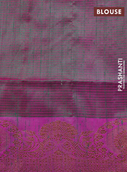 Banarasi handloom dupion saree dark green and pink with allover thread & zari weaves and woven border