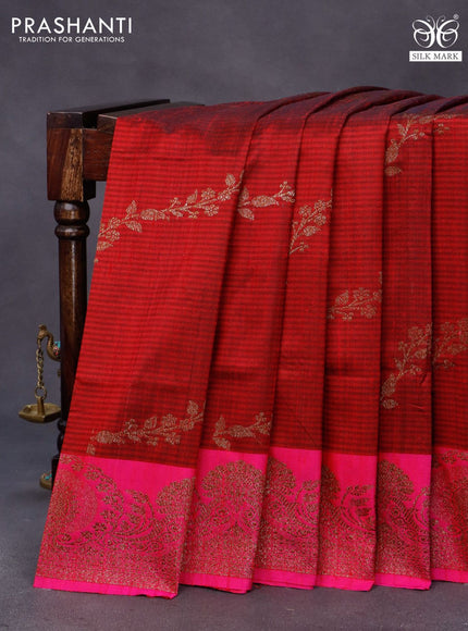 Banarasi handloom dupion saree maroon and dual shade pink with allover thread & zari weaves and woven border