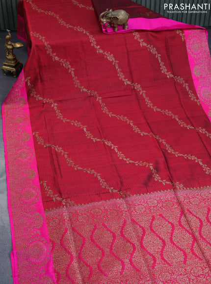 Banarasi handloom dupion saree maroon and dual shade pink with allover thread & zari weaves and woven border